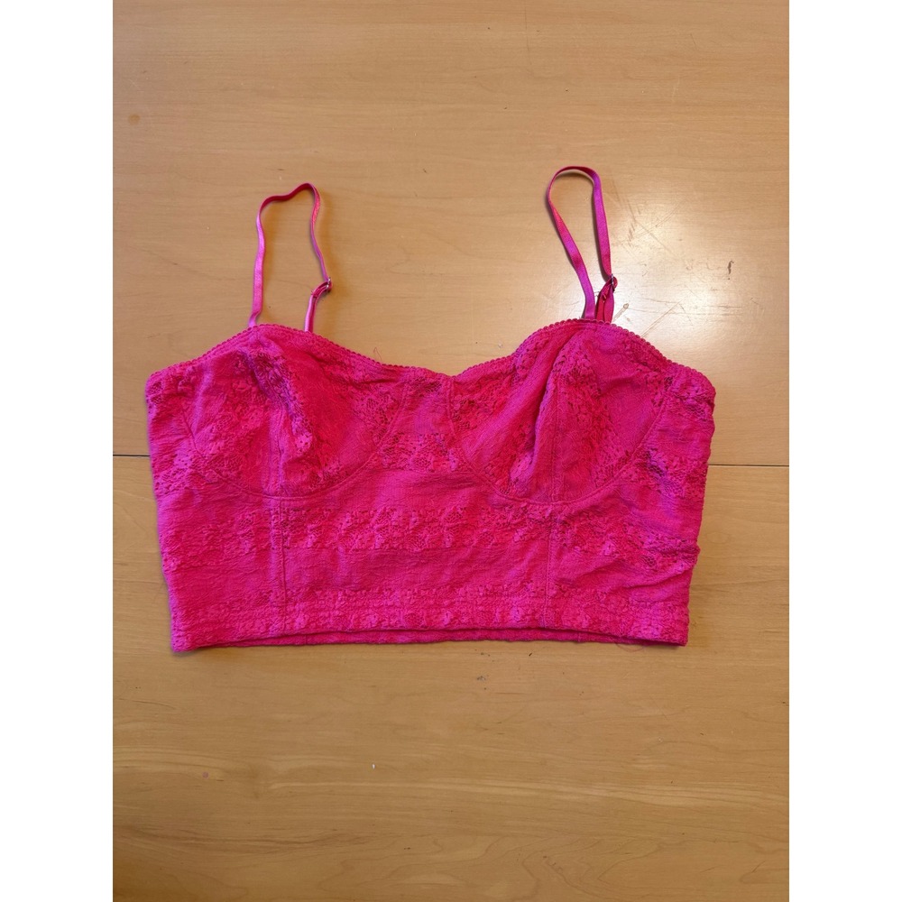 Frenchi Hot Pink Lace Bustier Crop Top Sweetheart Neckline Adjustable Straps M